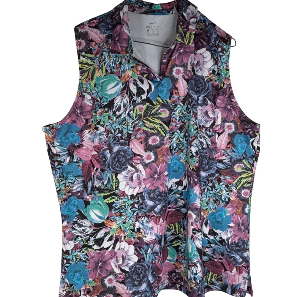 Nike Golf Polo Sleeveless Womens XXL Purple Floral Dri-FIT Performance Top Shirt